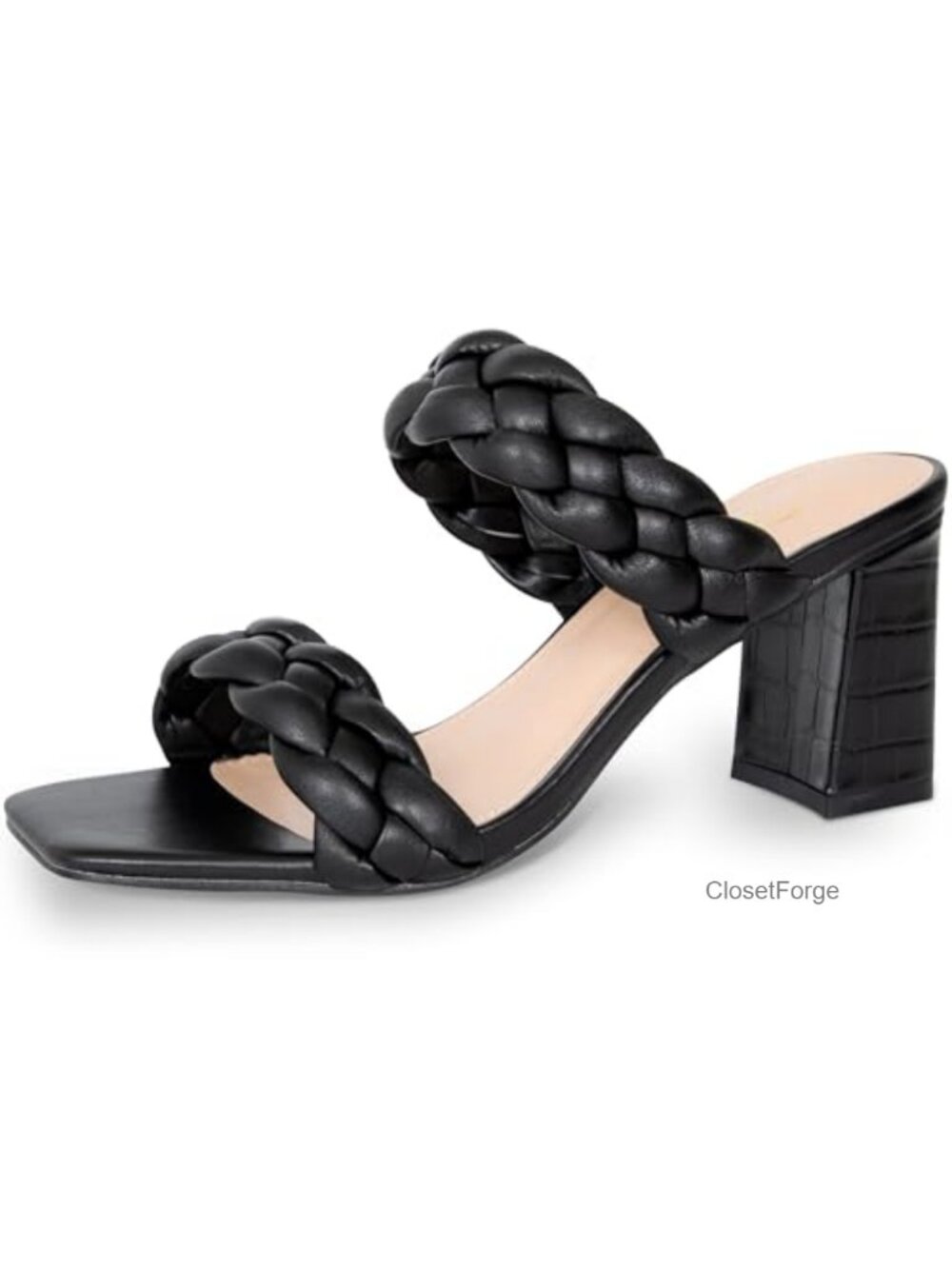 Women's Braided Strappy Square Toe Chunky Heeled Sandals Block Heel Slip On